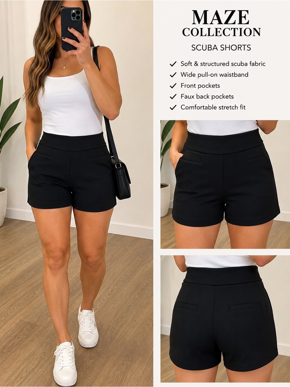 Maze Collection Scuba Pull-On Shorts in Black